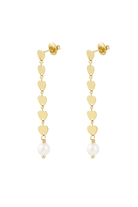 Earring with heart pendant and pearl - Gold color