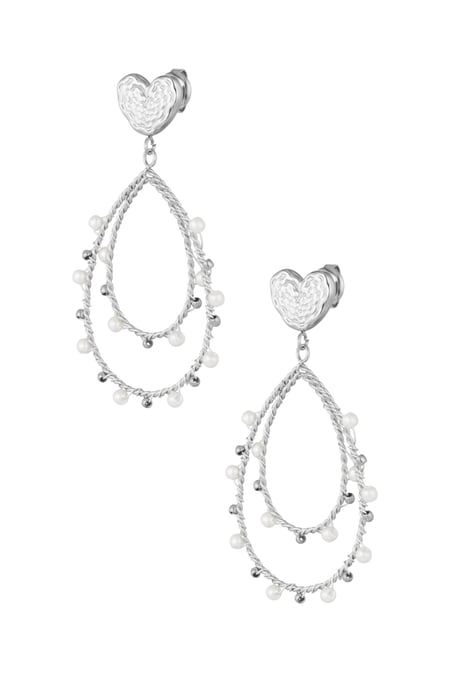 Earrings heart drop and pearls - Silver Color color