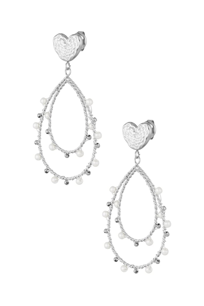 Earrings heart drop and pearls - Silver Color color 