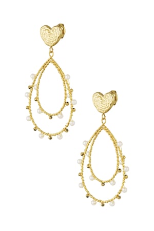 Earrings heart drop and pearls - Gold color h5 