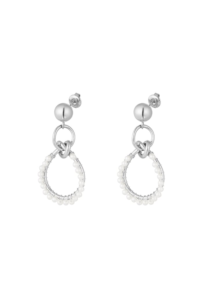 Earrings triple round with pearls - Silver Color color 