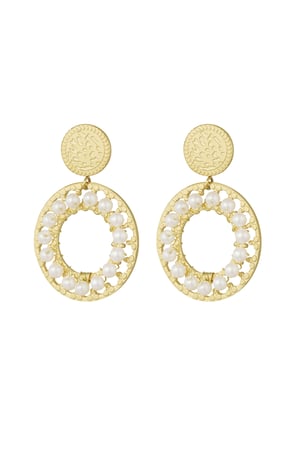 Double circle earrings with pearls - Gold color h5 