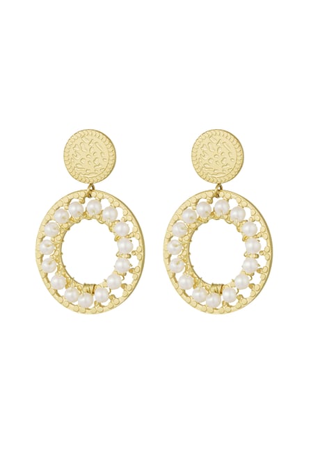 Double circle earrings with pearls - Gold color 2