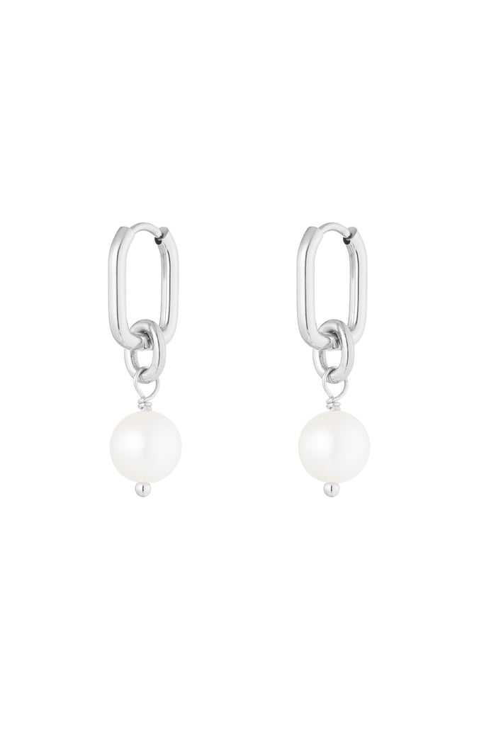 Classic earring pearl charm - Silver Color color 