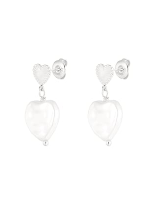 Double heart earrings large pearl - Silver Color color h5 