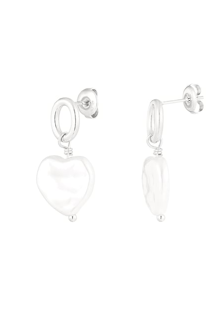 Earring with pearl in heart shape - Silver Color color 2