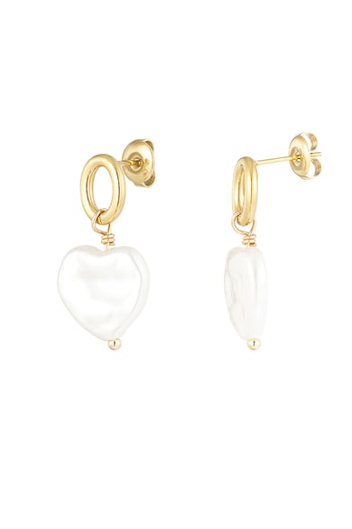 Earring with pearl in heart shape - Silver Color color h5 