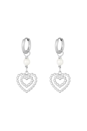 Earrings double heart with pearl - Silver Color color h5 