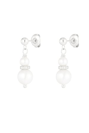 Earring with two pearl pendants - Silver Color color h5 