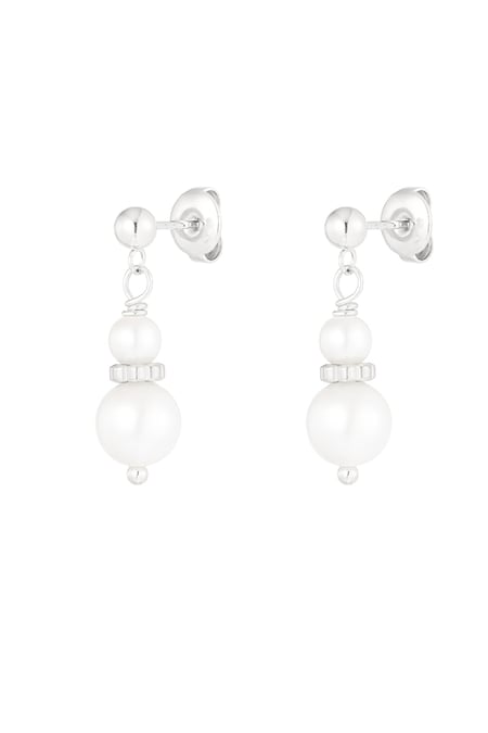 Earring with two pearl pendants - Silver Color color 2