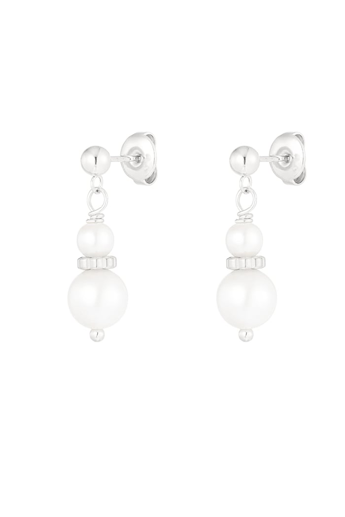 Earring with two pearl pendants - Silver Color color 