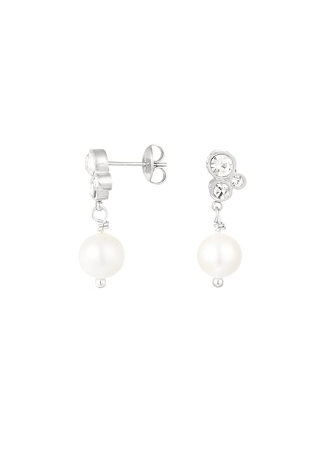 Earring with stones and pearl pendant - Silver Color color