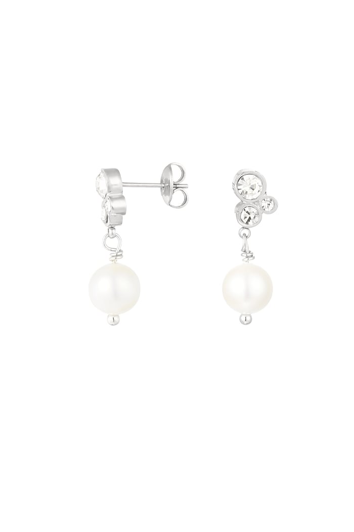 Earring with stones and pearl pendant - Silver Color color 