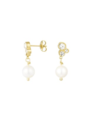 Earring with stones and pearl pendant - Gold color h5 