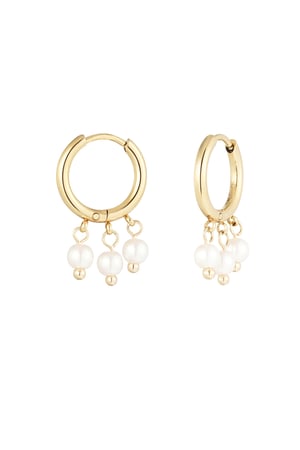 Round earring with three pearl pendant - Gold color h5 