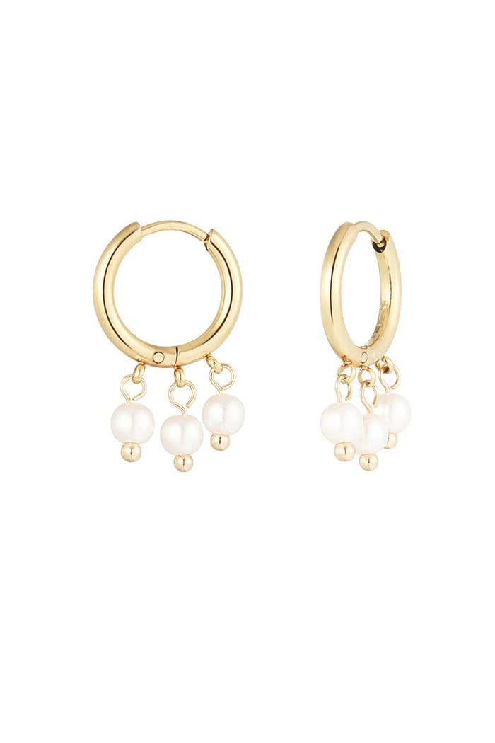 Round earring with three pearl pendant - Gold color 