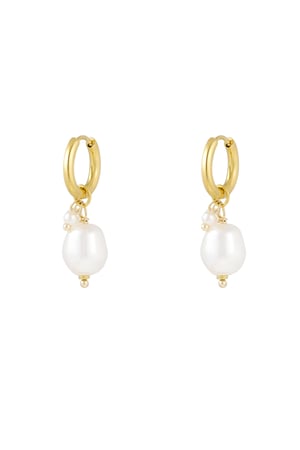 Simple earring with large and small pearl - Gold color h5 