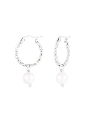 Round rope earring with pearl pendant - Silver Color color h5 