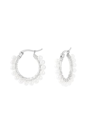 Round simple earring with pearls - Silver Color color h5 