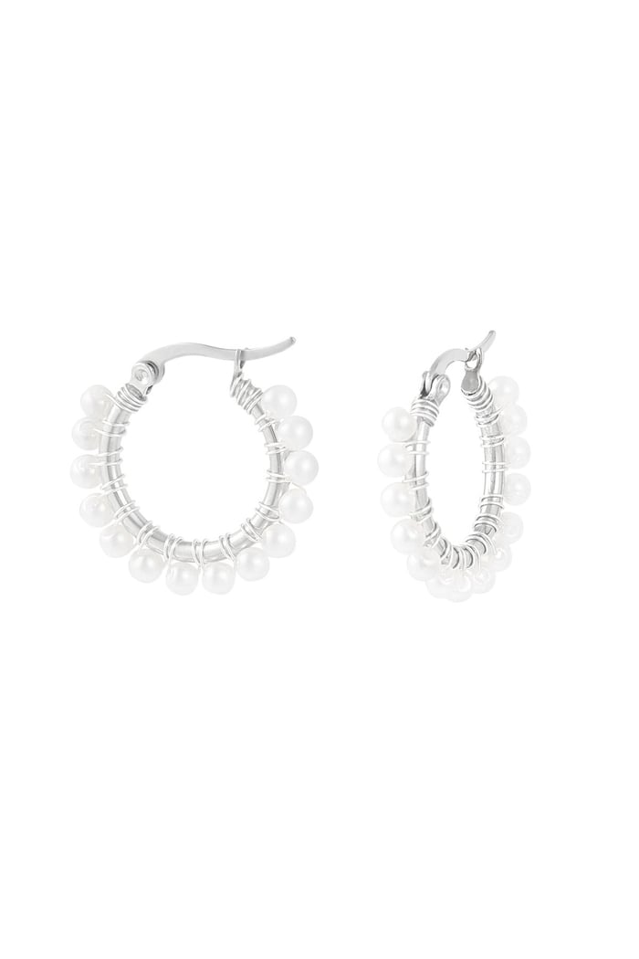 Round simple earring with pearls - Silver Color color 