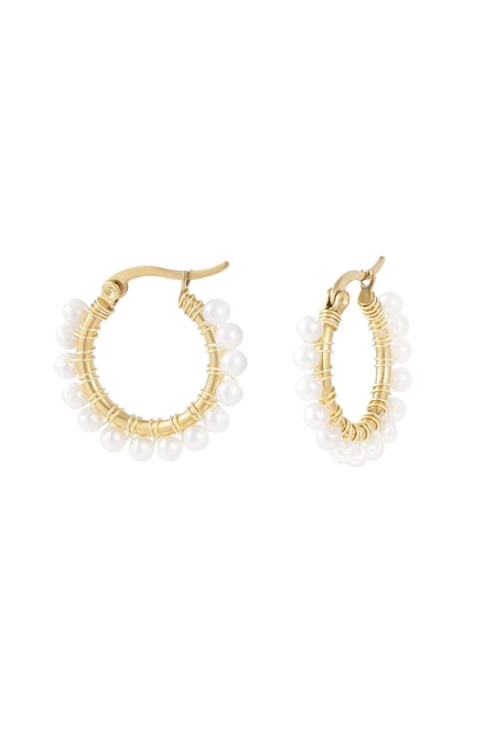 Round simple earring with pearls - Gold color 2