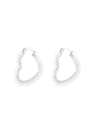 Heart shaped earring with pearls - Silver Color color h5 