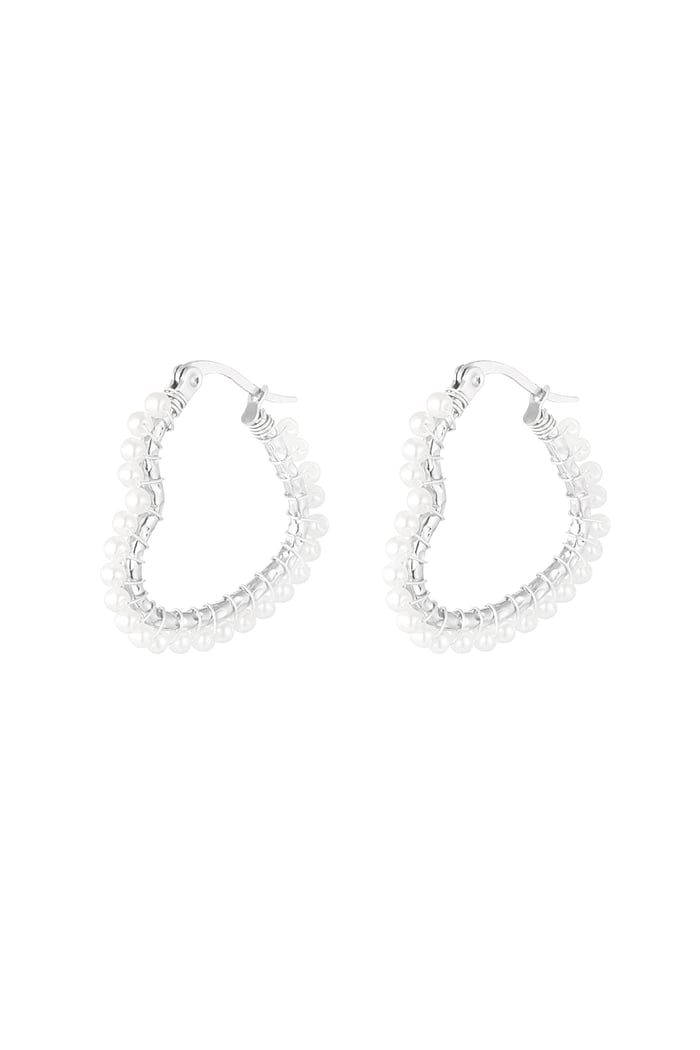 Heart shaped earring with pearls - Silver Color color 