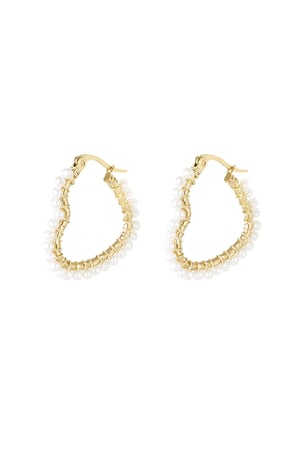 Heart shaped earring with pearls - Gold color h5 