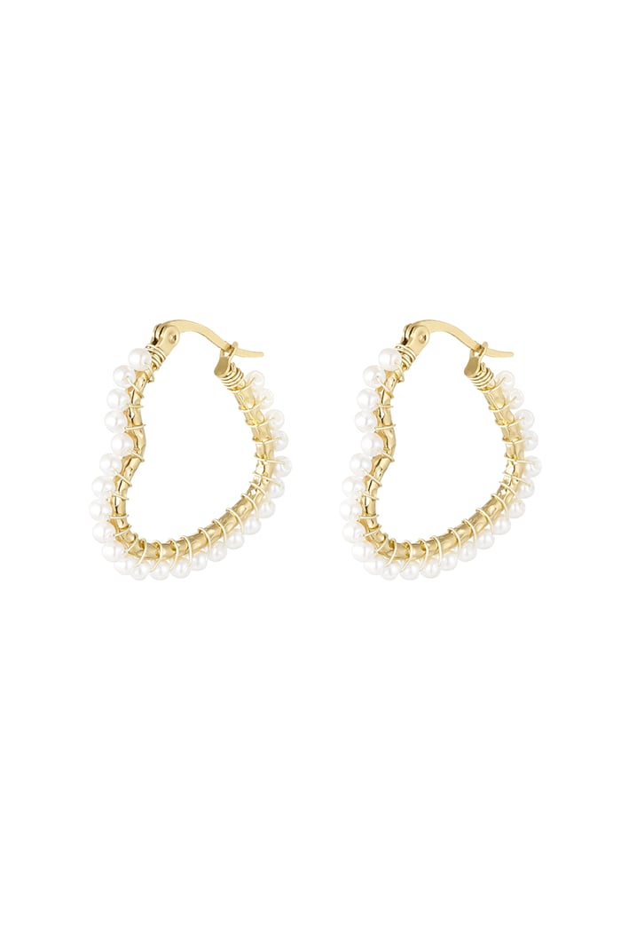 Heart shaped earring with pearls - Gold color 