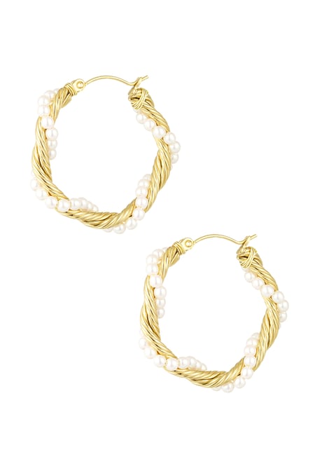 Round twisted rope earrings with pearls - Gold color