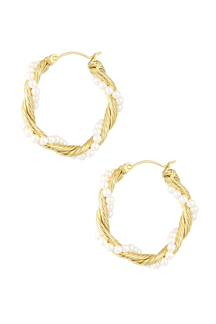 Round twisted rope earrings with pearls - Gold color 