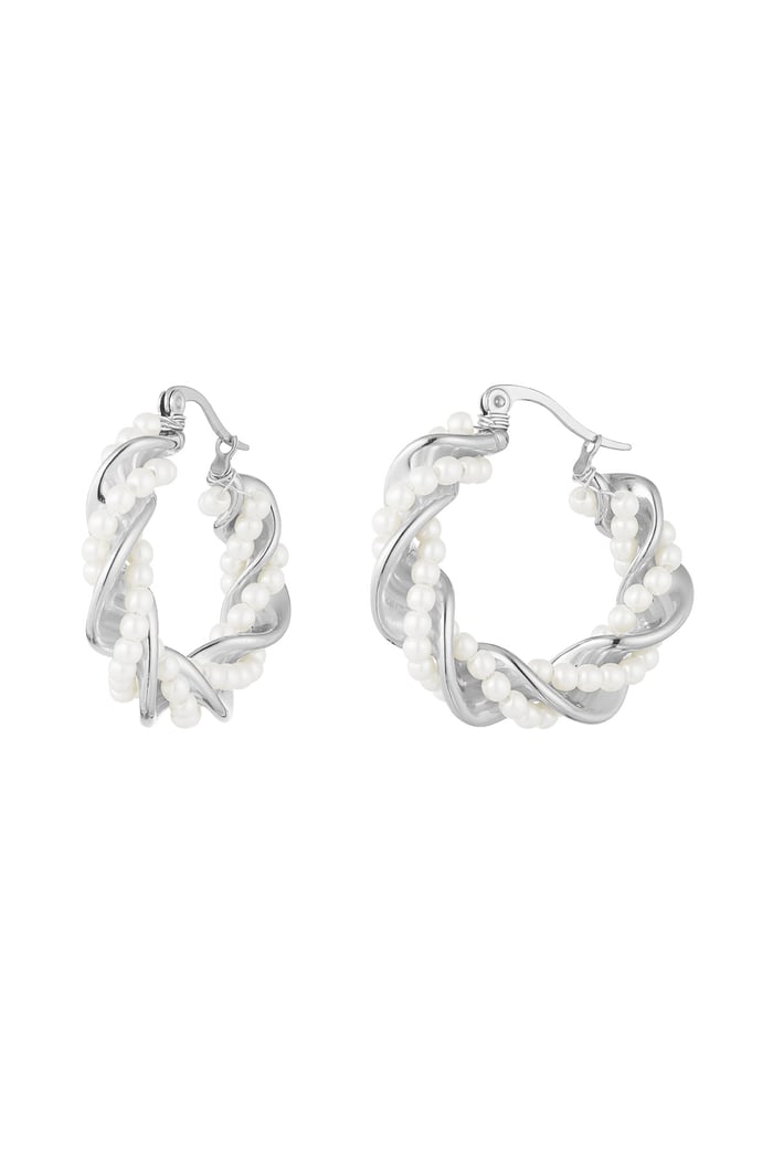 Twisted earring pearl party - Silver Color color 