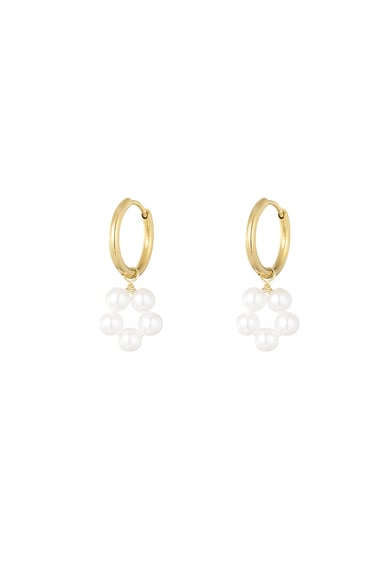 Earring with pearl flower pendant - Silver Color color h5 