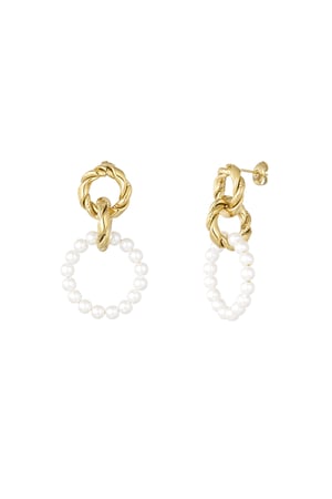 Earring with round pearl pendant - Gold color h5 