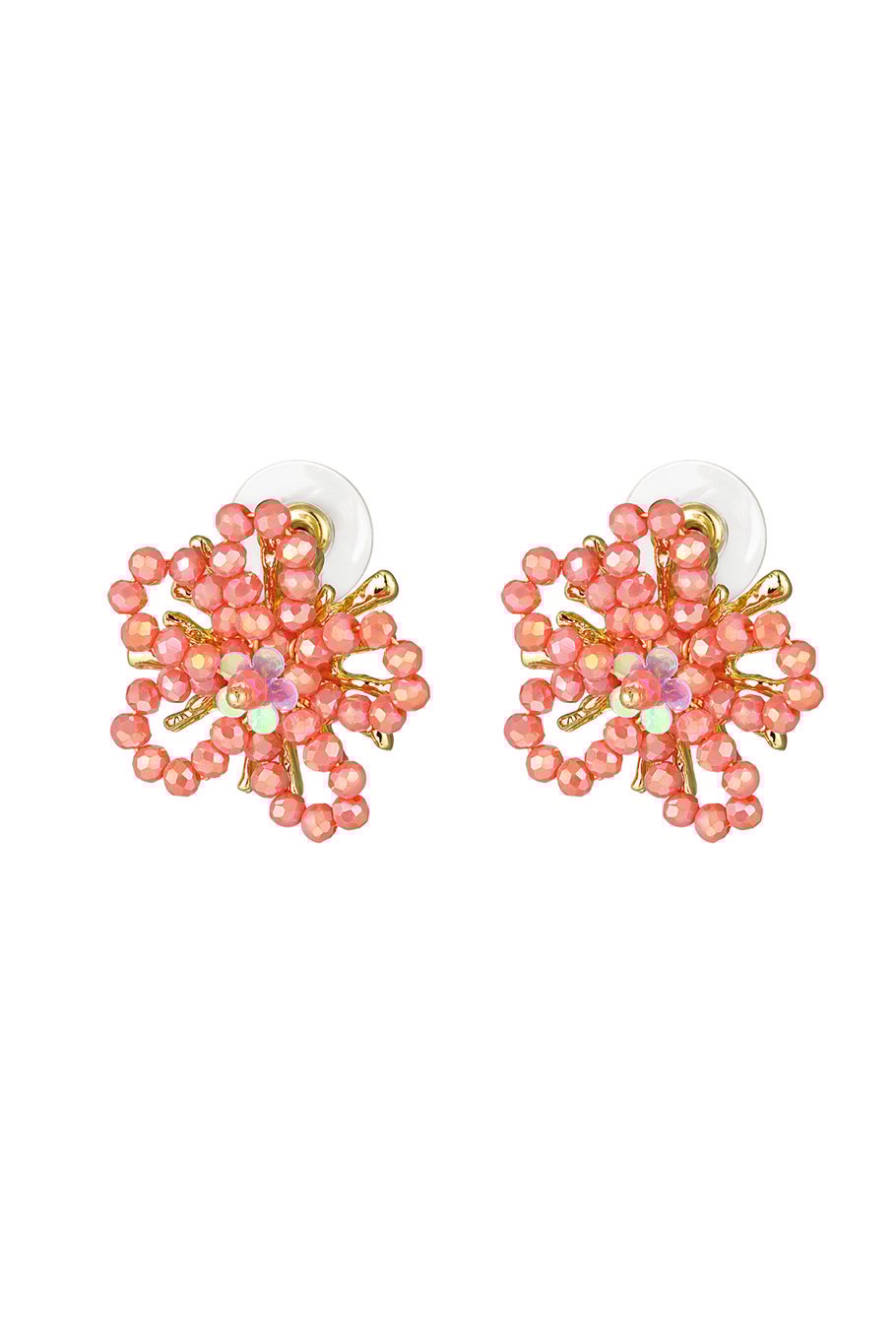 Beaded flower earrings - fuchsia 