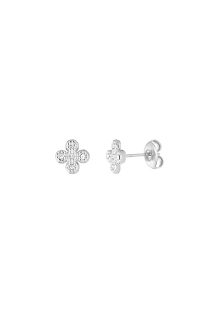 Clover earrings with stones - Silver Color color