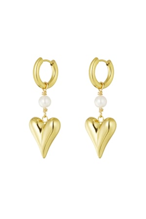 Earring with pearl and heart pendant - Gold color h5 