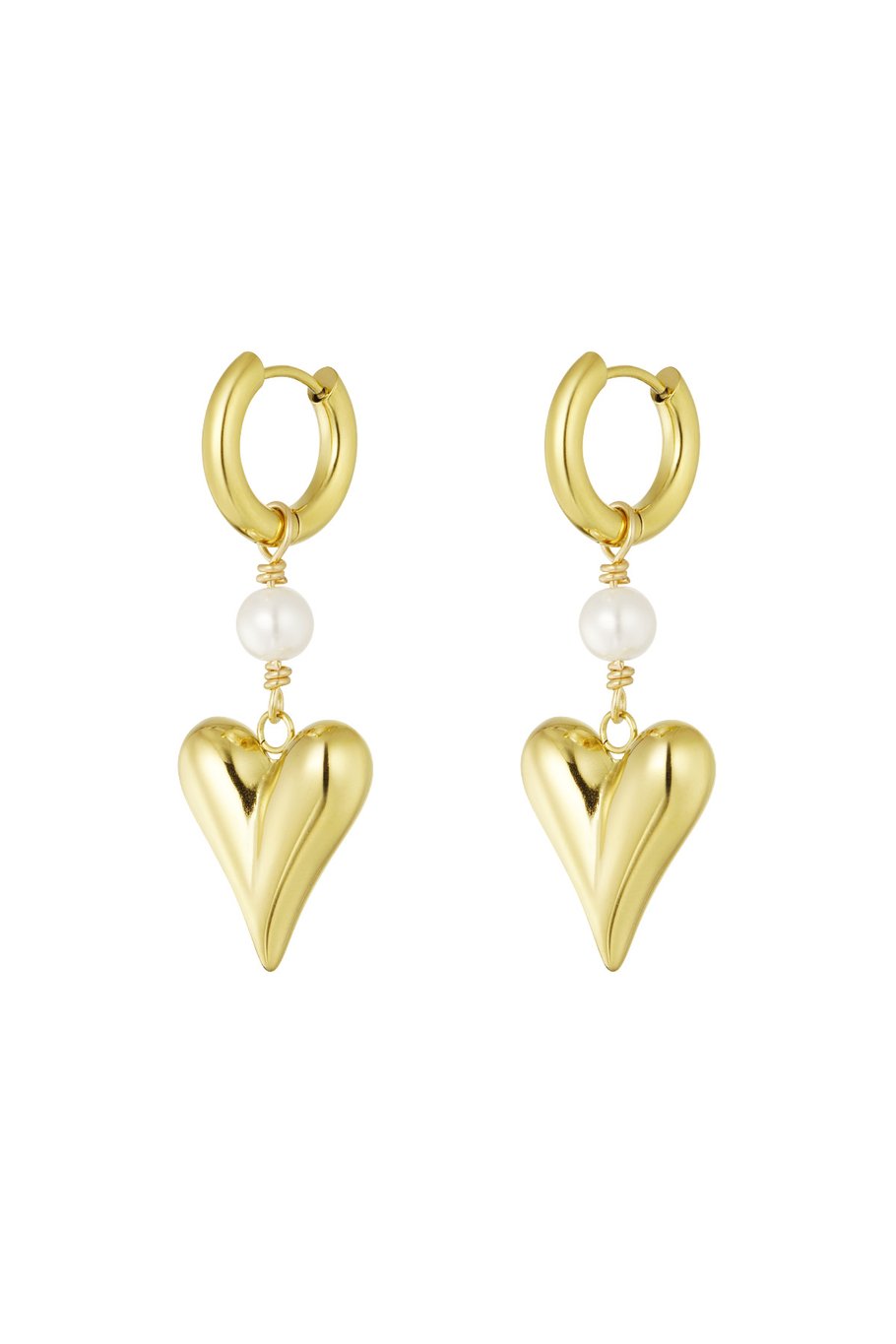 Ohrring mit Perle und Herzanhänger – Goldfarbe - Goldfarbefarbe