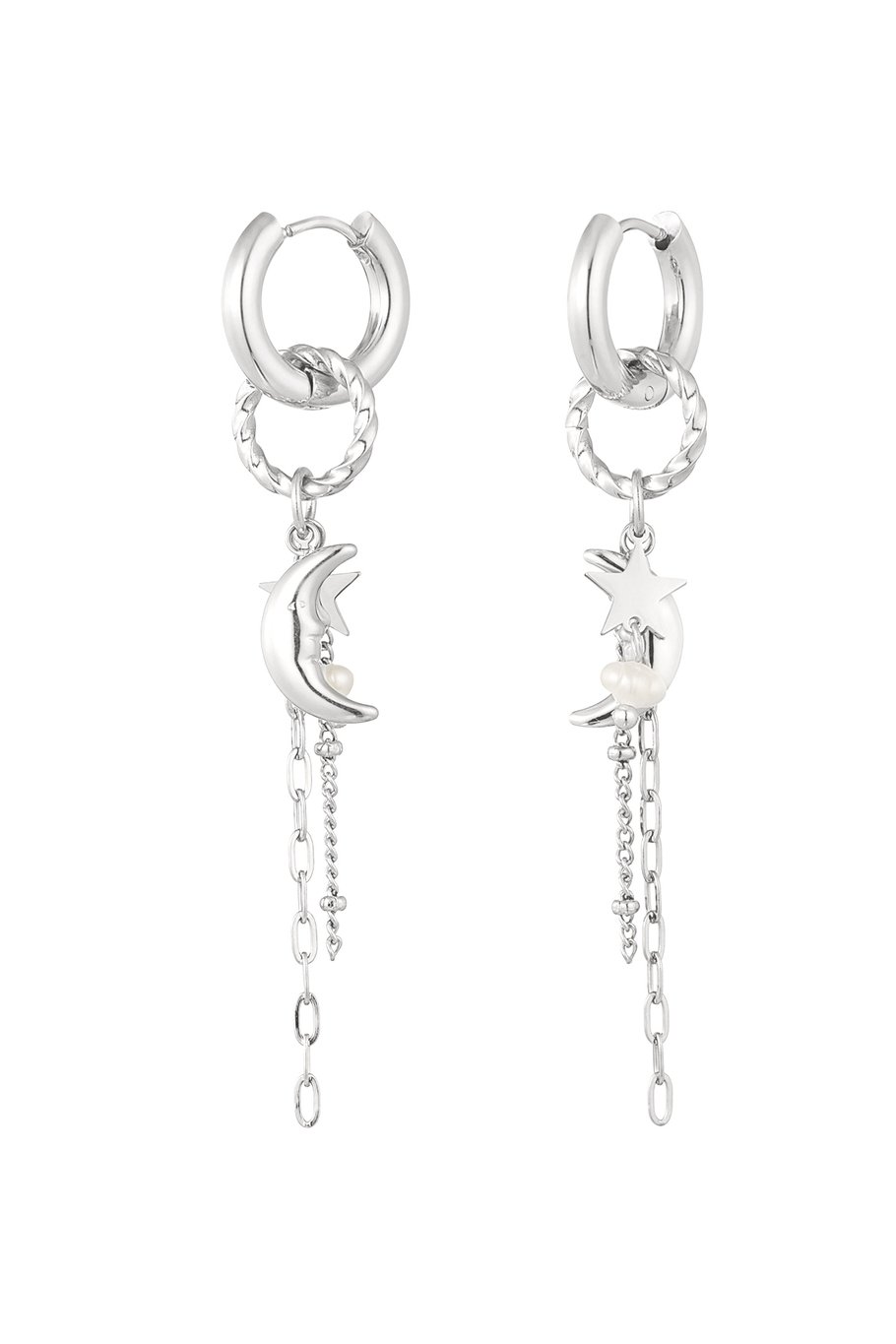 earrings with star, moon and pearl 