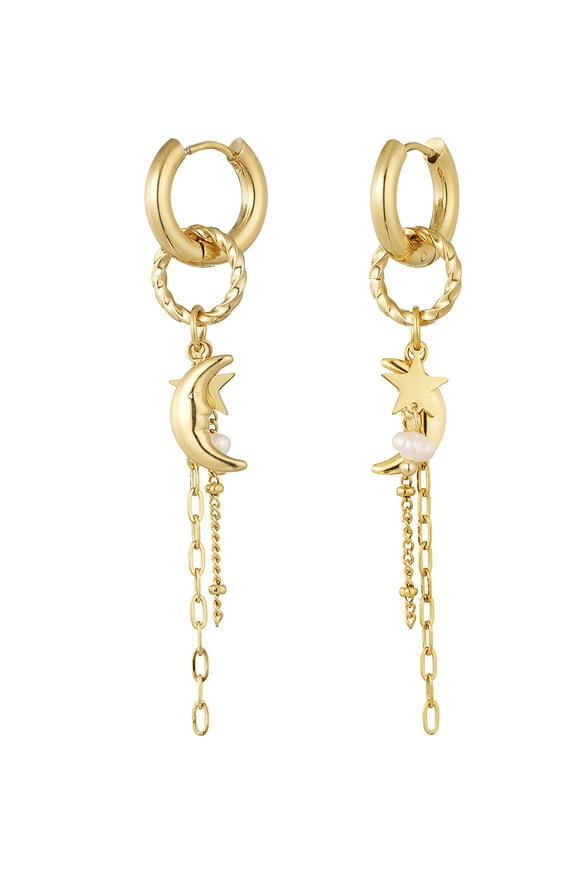 earrings with star, moon and pearl