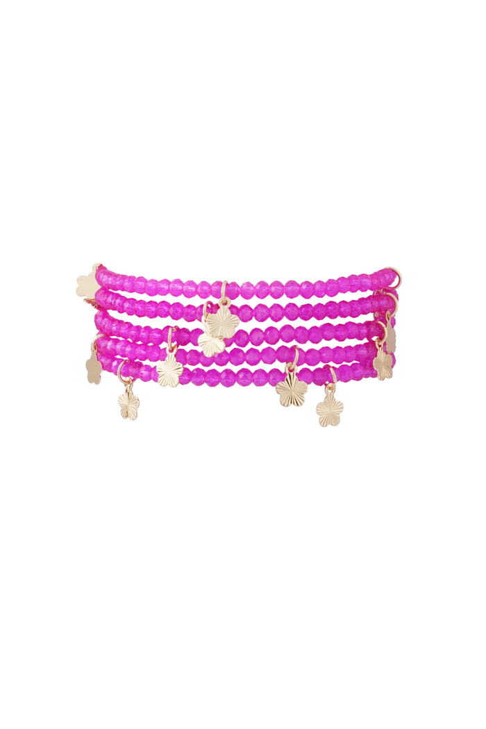 Double bracelet with flower charms - fuchsia  