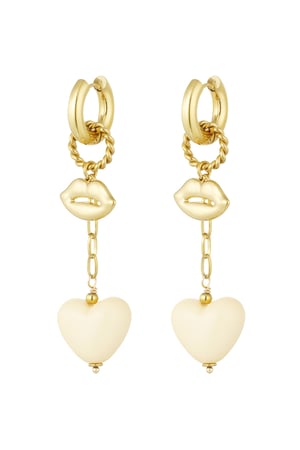 Earrings love on the lips - beige Gold color h5 