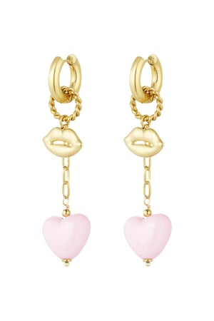 Earrings love on the lips - pink Gold color h5 