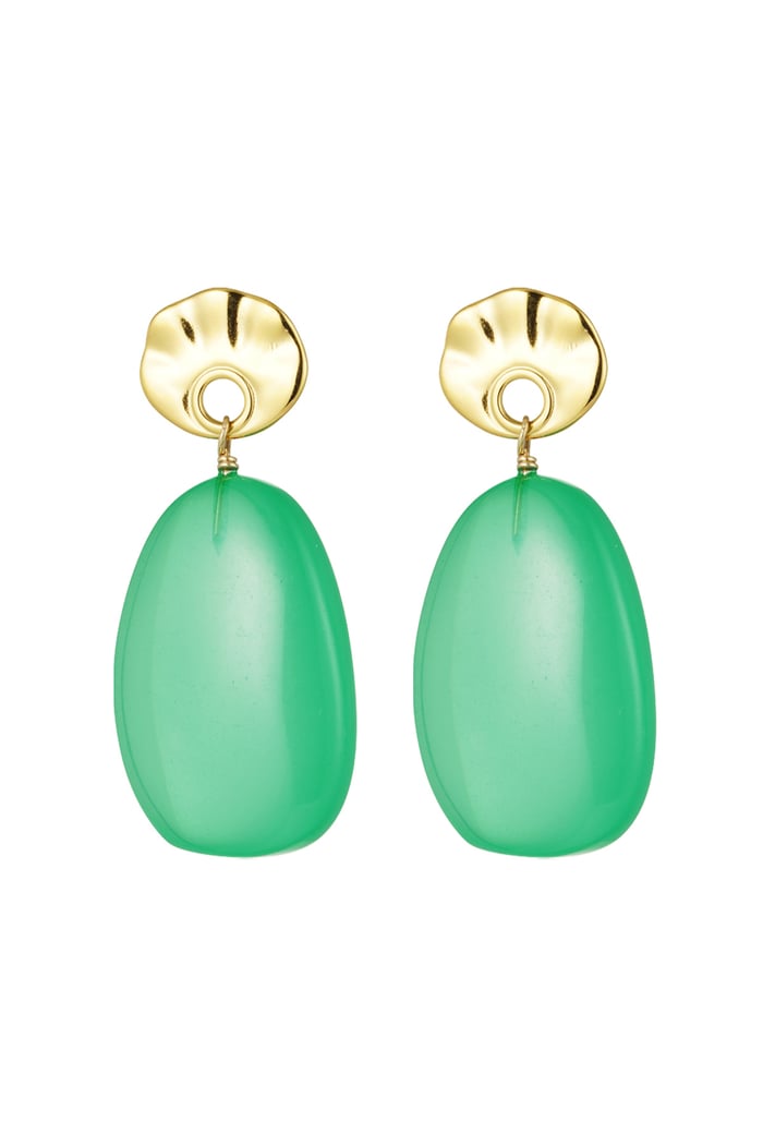 Earrings round and oval - green/Gold color 