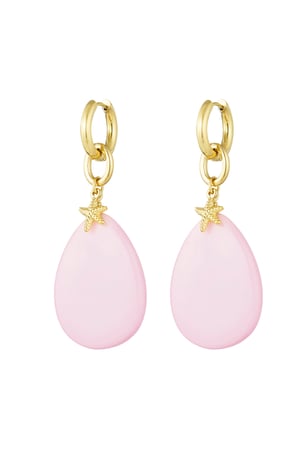 Oval earrings with starfish - pink/Gold color h5 