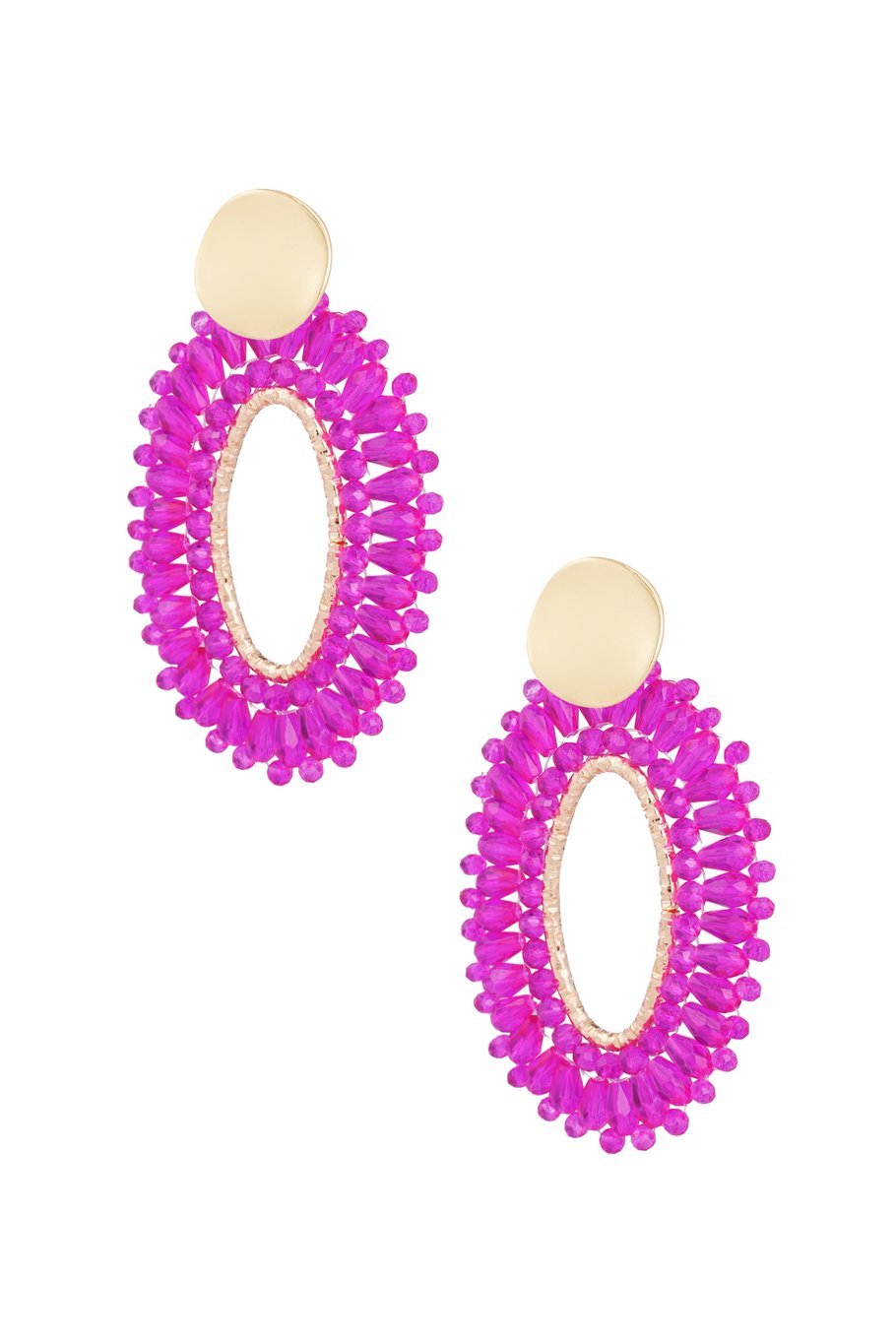 Oval açıklamalı küpe - fuşya 