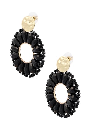 Statement daisy shape earrings - black/Gold color  h5 