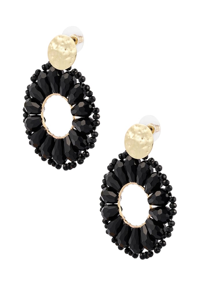 Statement daisy shape earrings - black/Gold color  