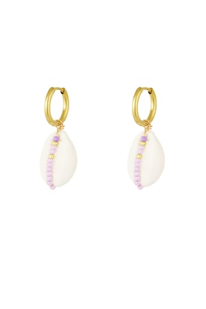 Stainless Steel Earrings with Seashell and Glass Beads - Lilac h5 