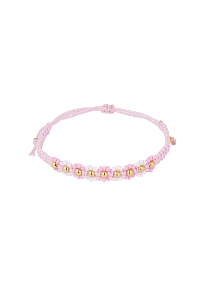 Braided bracelet with flowers - pink/Gold color  